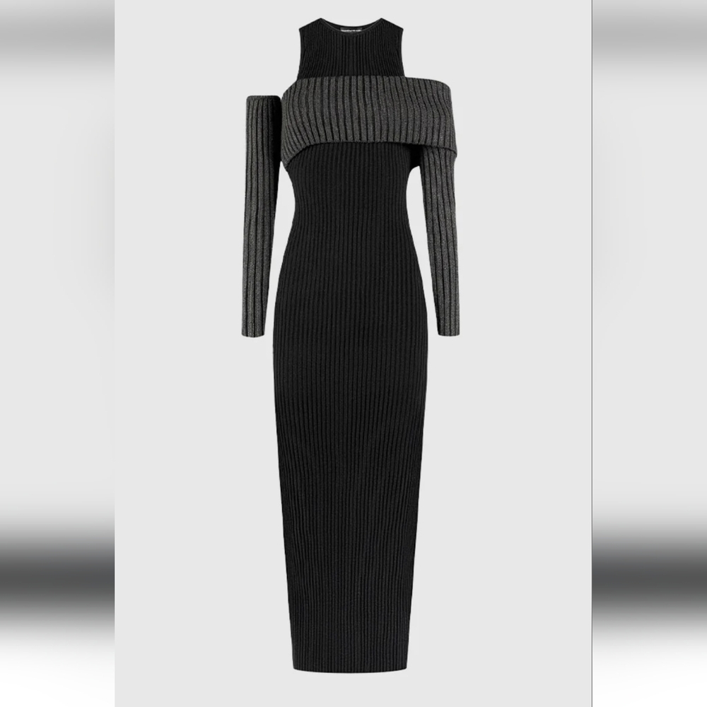 🕶Overlay Knitted Midaxi Dress Black& Gray🕶 - Picture 9 of 12
